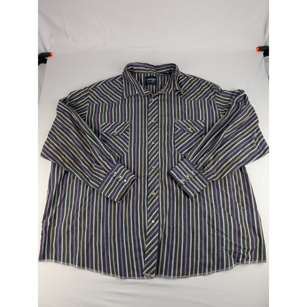 Wrangler Shirt Mens 3XL XXXL Purple Striped Western Button Rodeo Long Sleeve